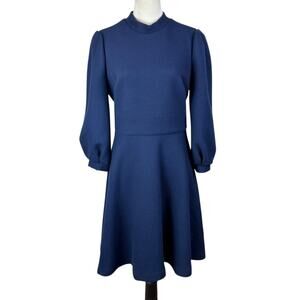 Gal Meets Glam Maggie Navy Blue Ribbed Long Sleeves Mock Neck Zip Up Mini Dress